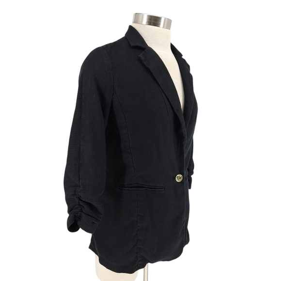 Michael Kors Blazer Linen Black Ruched 3/4 Sleeve 1 Button Jacket 6 - Picture 2 of 9